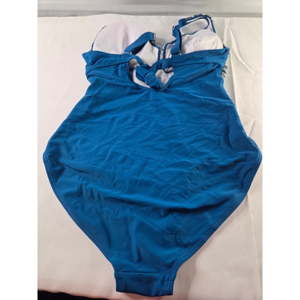 Eomenie Womens One Piece Swimsuit Blue Paisley Ruched Tummy Control Size Medium - Picture 4 of 4
